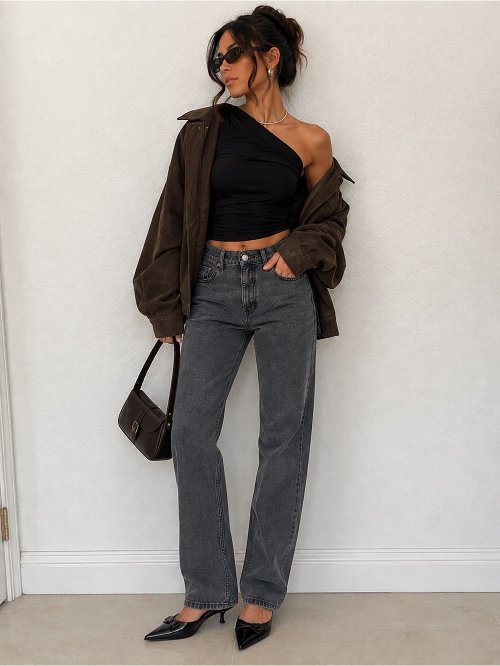 ASOS DESIGN Charcoal Gray Straight Leg Jeans 26/34 High Rise Washed Denim Y2K